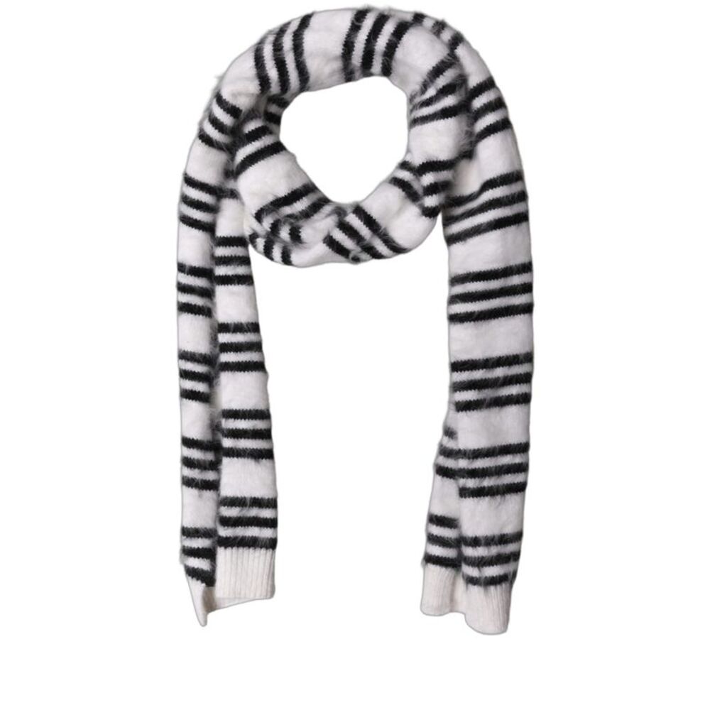 Dolce & Gabbana White Black Striped Skinny Neck Warmer Women's Scarf